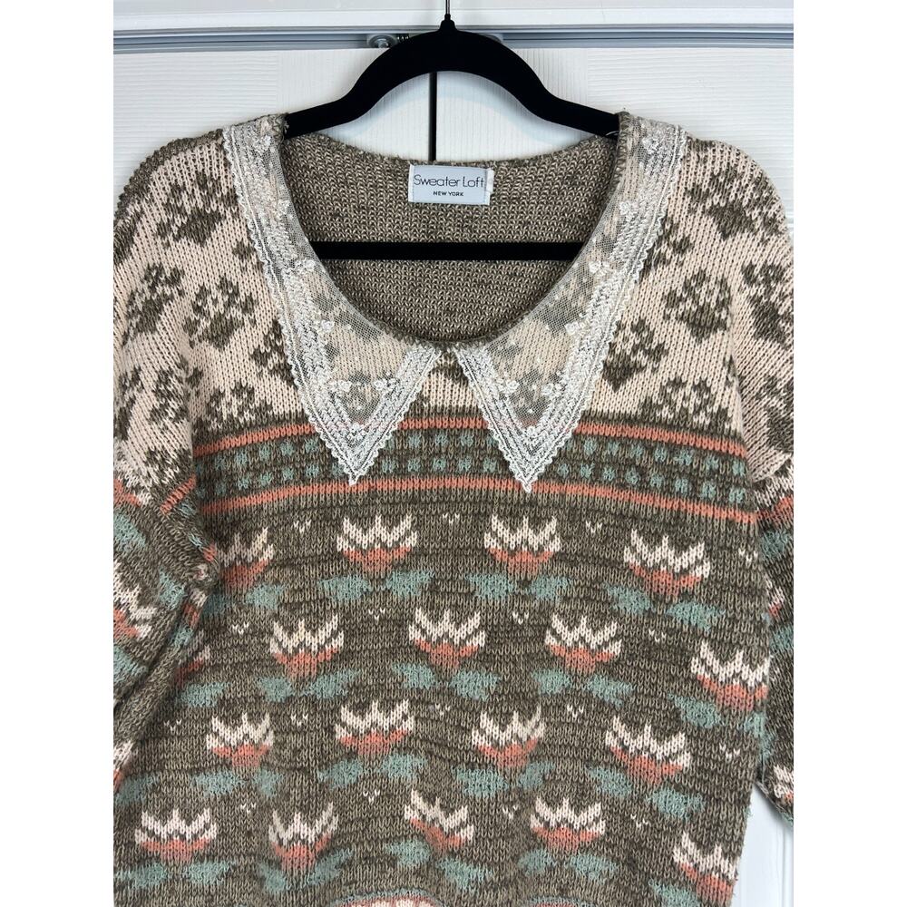 Vintage Sweater Loft Knit Sweater Peter Pan Collar Cottage Floral S - Picture 2 of 10